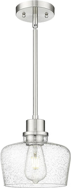 Emak 8 Inch Pendant Lights Kitchen Island, Modern Brushed Nickel Pendant Light Fixtures with Seeded Glass Shade, 1 Light Hanging Light for Kitchen Island, Dining Room, Bathroom, Bedroom, PL122-BN