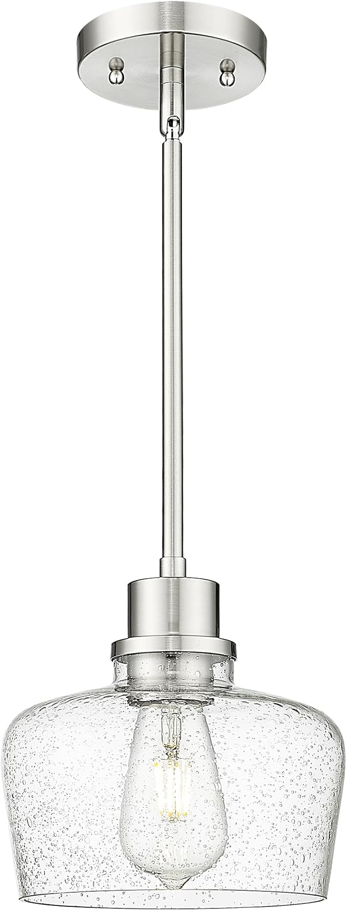 Emak 8 Inch Pendant Lights Kitchen Island, Modern Brushed Nickel Pendant Light Fixtures with Seeded Glass Shade, 1 Light Hanging Light for Kitchen Island, Dining Room, Bathroom, Bedroom, PL122-BN