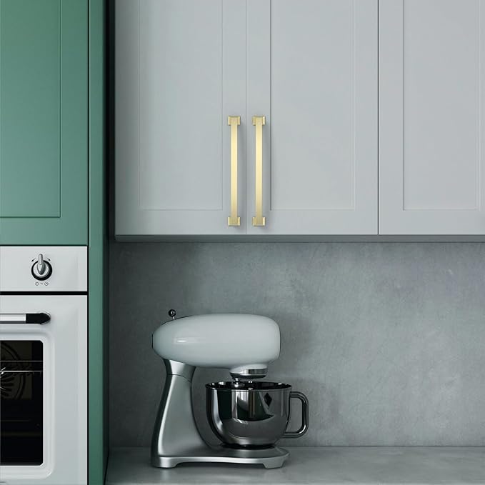 Asidrama 10 Pack 6.3 Inch(160mm) Hole Centers Kitchen Cabinet Handles, Brushed Brass Cabinet Pulls Kitchen Cabinet Hardware for Cupboard Drawer Pulls