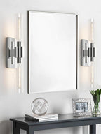 Chrome Tube Wall Sconces with Clear Glass, 24'' Modern Bathroom Vanity Light Fixtures for Bathroom Living Room Bedroom Hallway Fireplace Staircase(Bulb Included).