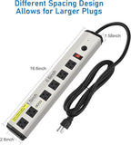 CCCEI Heavy Duty Power Strip Surge Protector 20 Amp, High Amp Industrial Shop Garage Metal Multiple Outlets, 4 FT 12 Gauge 5-15P Extension Cord 6 Outlet 6-20R T-Slot 20a for Appliance.