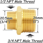 3PCS Brass Reducer Adapter, 1/2" NPT Male to 3/4" NPT Male Thread, Hex Reducing Pipe Fitting Coupler Nipple Connector for Water/Oil/Gas