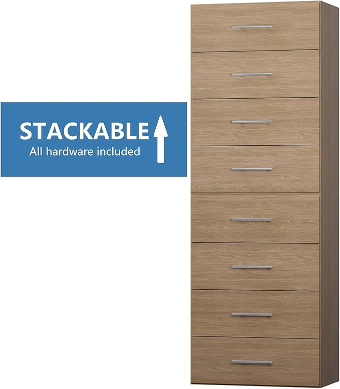 4 Drawer Short Tower Closet Unit, Modular Closet System, Wood Closet System Organizer with Storage for Walk In Closets, Clothing Rack Closet for Hanging Clothes, Bedroom, Wood, 25.5"W