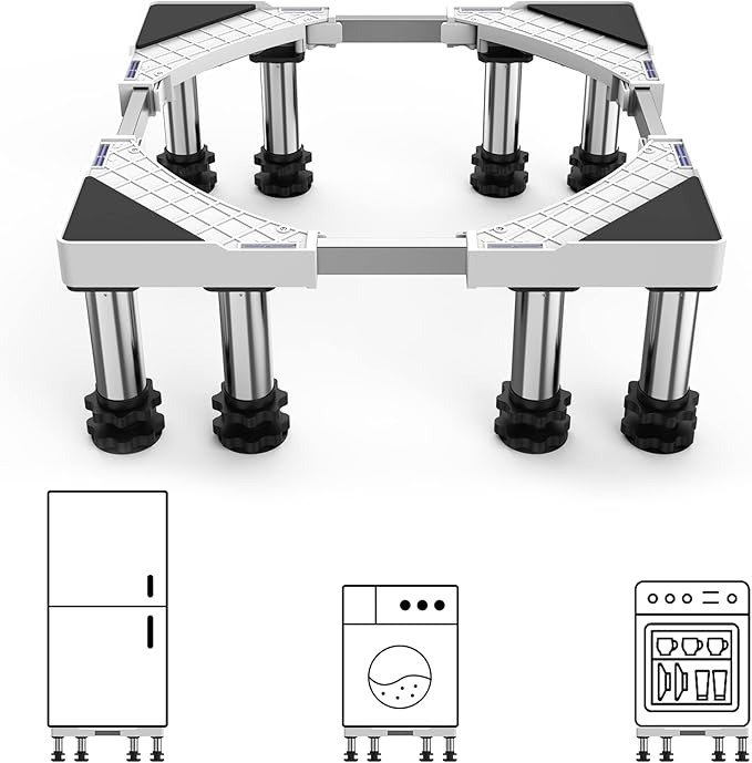 SEISSO Mini Fridge Stand Height 7"-8.2". Upgraded 8 Heavy Duty Feet Adjustable Washing Machine Stand, Load Capacity 992LB. Refrigerator Stand, Washer and Dryer Stand for Home Width 17.7"-25.6"