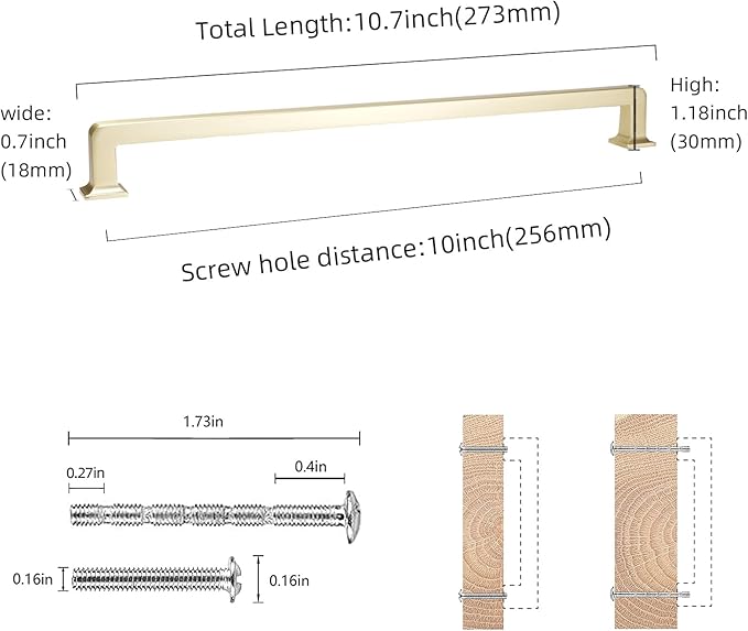 COTYKILEY 6 Pack 10 Inch(256mm) Brushed Brass Cabinet Handles Gold Kitchen Cabinet Pulls Cabinet Door Handles Kitchen Cabinet Hardware Cupboard