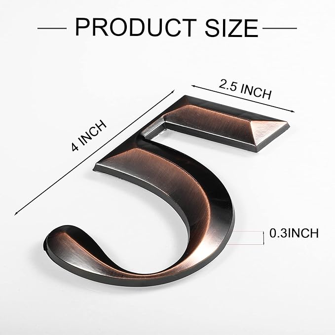 Jetec 10 Pcs House Numbers 3D Door Mailbox Numbers 0-9 Self Adhesive House Door Street Address Stickers for, Apartment, Office, Hotel Room, Mailbox Signs(4 x 2.5 Inches,Bronze)