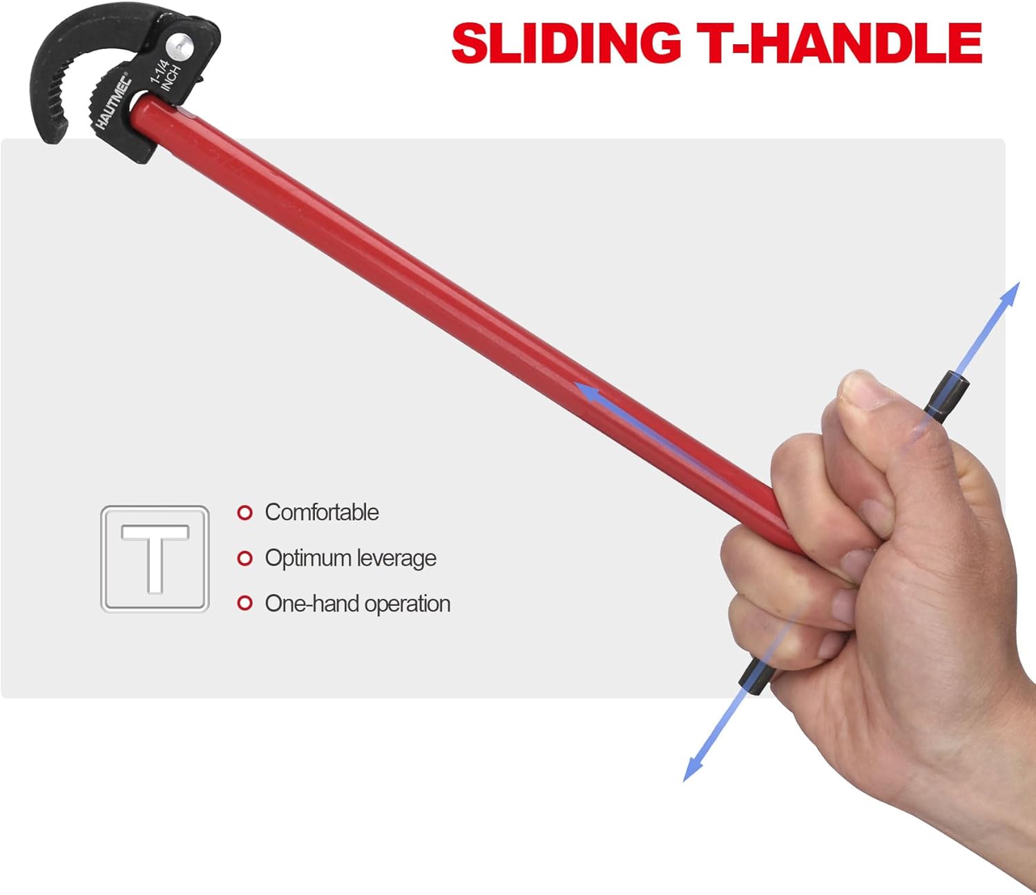 HAUTMEC 11-Inch Pro Basin Wrench Sink Faucet Wrench for Tight Spaces with Adjustable 3/8'' to 1-1/4'' Capacity Plumber Wrenches for Faucet Hex Nuts under Sink HT0261-PL(Red)