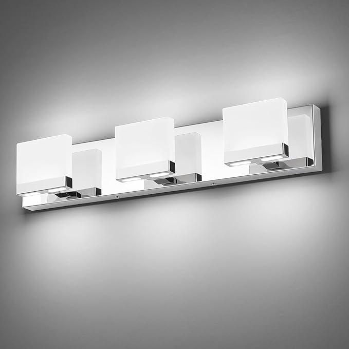 SineRise LED Modern Bathroom Vanity Light Fixtures (3-Light, 24-Inch, 6000K), Chrome Modern Acrylic Bathroom Wall Lighting Fixtures Over Mirror