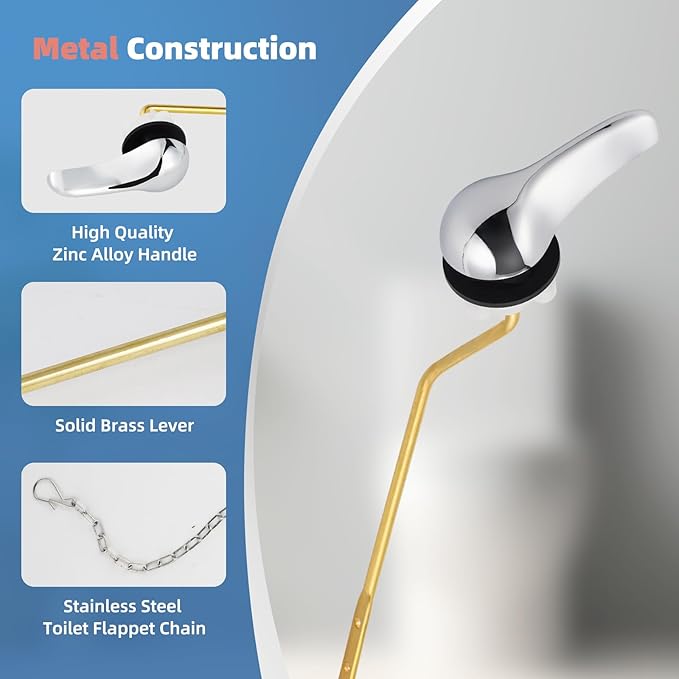 iFealClear Universal Metal Toilet Tank Flush Lever Replacement, Side Mount Toilet Handle, Toilet Trip Lever Fits Most Angle Mount Toilets, Stainless Steel Chain, Chrome