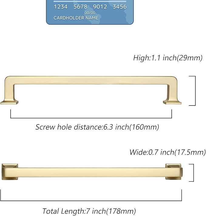 10 Pack 6.3"(160mm) Gold Cabinet Pulls Kitchen Cabinet Handles Gold Drawer Pulls Cupboard Hardware for Cabinets