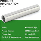 TAISHER 2PCS Stainless Steel Pipe Fittings, 3/8" NPT x 3/8" NPT Female Threaded, 6" Length Nipple Cast Pipe