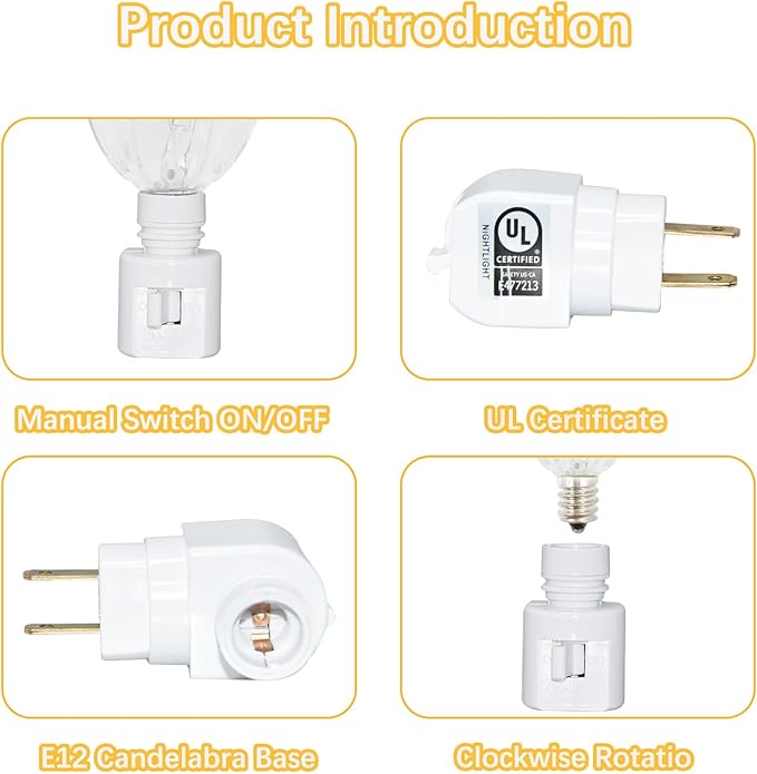 Christmas Bubble Night Light With Silver Glitter Fluid, 1 Pack, 1 Spare 5 Watt Clear Light Bulb With Gold Glitter Fluid, E12 Candelabra Base, Swivel Plug-in Base, White