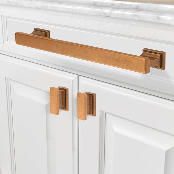 COTYKILEY 10 Pack 5Inch(128mm) Antique Brass Kitchen Cabinet Handles Cabinet Pulls Vintage Drawer Pulls Aged Gold Bronze Kitchen Cabinet Hardware