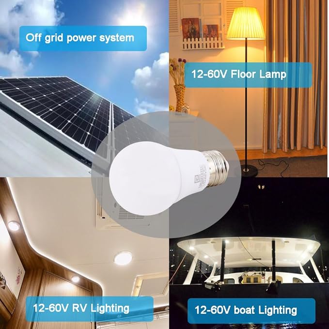 12V-60V LED Light Bulb E26 Regular Light Base, 4000K Daylight, 12V AC DC Low Voltage 3W LED Equivalent 25W Incandescent Lamp, Medium Screw Base, 12V 24V 32V 36V 48V 60V A15 Bulb, Not for 120V, 4 Pack