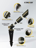 COLOER Mini Size Die-cast Brass Landscape SpotLights Outdoor, 12Volt AC/DC Low Voltage Landscape Lights Fixture,IP65 Waterproof Trees Directional Spot Up Light(104B, Bronze, 12-Pack with Bulb)