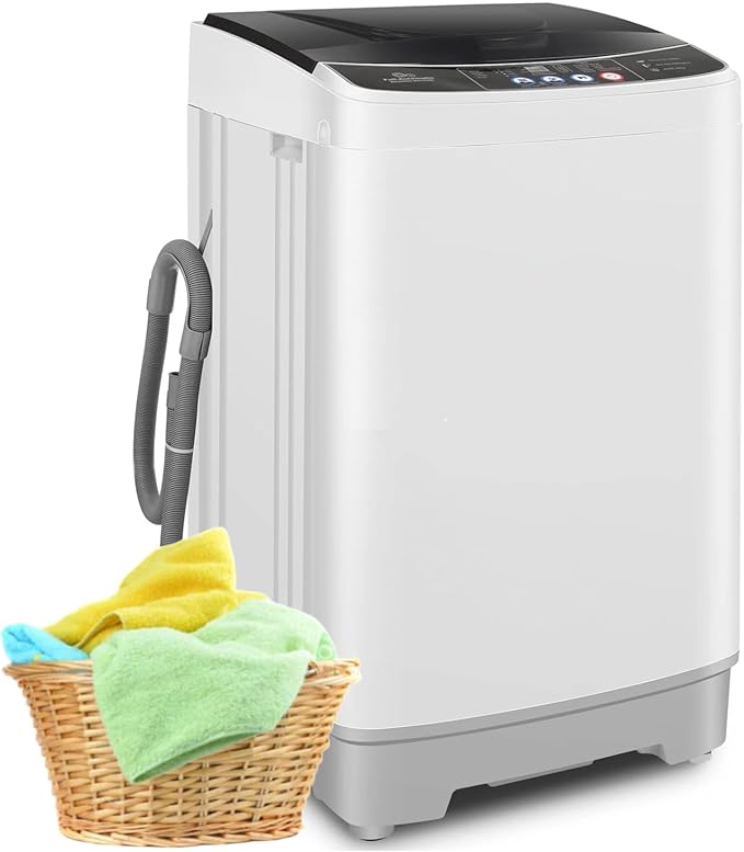 Nictemaw Portable Washing Machine, 2.1 Cu.ft Portable Washer 15.6Lbs Capacity Full Automatic Washing Machine with 10 Programs 8 Water Levels, Drain Pump, LED Display, for Apartment, Dorm, Home, RVs