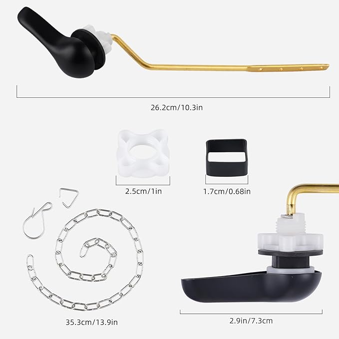 iFealClear Universal Metal Toilet Tank Flush Lever Replacement, Side Mount Toilet Handle Replacement Kit, Solid Brass Toilet Trip Lever Fits Most Toilets, Stainless Steel Chain, Matte Black