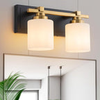 2 Light Modern Bathroom Light Fixtures Over Mirror, Black Gold Vanity Lights for Bathroom Wall Sconces with Milky White Glass Shades, E26 Socket (Bulbs Not Included)