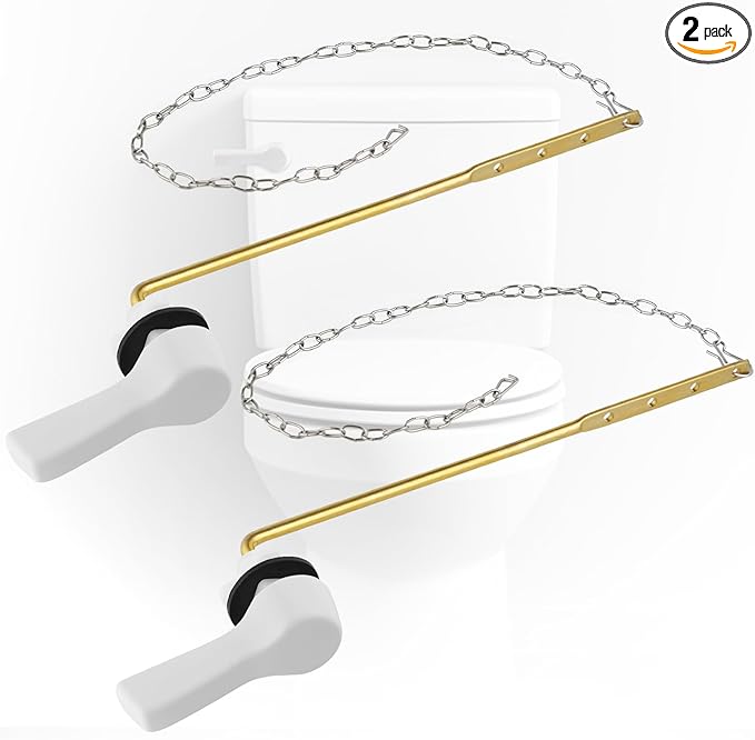 iFealClear 2 Pack Metal Toilet Tank Flush Lever Replacement, Universal Front Mount Handle Toilet Tank Trip Lever with 2 Pieces Stainless Steel Flapper Chains, Easy Install, Solid Brass, White