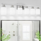 38" Bathroom Vanity Light, 6-Light Nickel Vanity Lights for Bathroom, Wall Sconce Lighting with Milky White Glass Shade, Wall Lights,Bath Vintage Wall Mounted Lamps for Mirror Bedroom