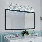 Crystal Vanity Lights 6-Light Chrome Bathroom Vanity Lights Modern Crystal Bathroom Light Fixtures Over Mirror 51.18" Long Vanity Light for Bathroom