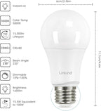 Linkind A19 LED Light Bulbs Dimmable, 100W Equivalent, E26 Base, 5000K Daylight, 15.5W 1600 Lumens CRI80+, 120V, UL Listed FCC Certified, LED Lights for Bedroom Living Room Home Office, 6 Packs