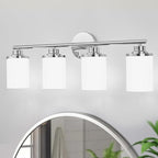 Chrome Bathroom Light Fixtures,4-Light Chrome Vanity Lights,Chrome Bathroom Lights Over Mirror,Mid-Century Modern Sconce with Frosted Glass