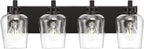 Bathroom Light Fixtures, 4-Light Modern Vanity Light with Clear Glass Wine Glass-Shaped Shade, Vanity Lighting Fixtures Over Mirror, Matte Black, VL155-MB-4
