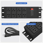 CCCEI 2PCS Heavy Duty Power Strip Surge Protector 20 AMP, 8 Outlets 12 Gauge Shop Garage Metal Multiple Outlets, 10 FT Extension Cord 5-15P Adapter High Amp 6-20R T-Slot 20a for Appliance Black.