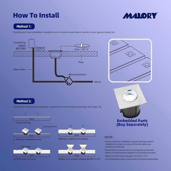 MALORY Recessed LED Deck Light, 4W 12V Low Voltage Landscape Lighting, Outdoor Step Stair Lights, Deck Lighting for for Outside Floor Yard (SG05, 6-Pack 2700K)