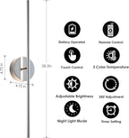 Removable Battery Operated Wall Sconces with Remote Control 350°Rotate LED Wireless Wall Lights with 3 Color Temperatures & Dimming for Bedroom, Hallway, 28.3 Inch (2 Pack)