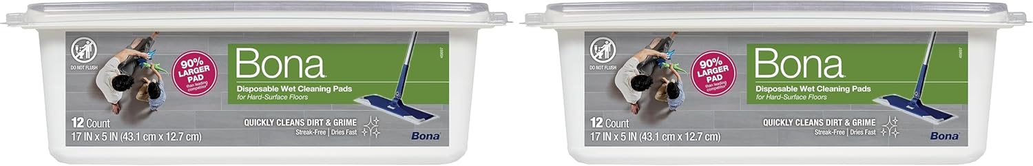 Bona Multi-Surface Floor Disposable Wet Cleaning Pads - 24-Pack - Residue-Free Floor Cleaning Solution for Stone, Tile, Laminate, and Vinyl Floors