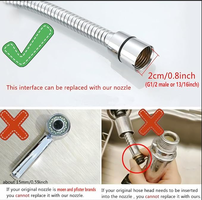 Pull Out Sink Sprayer Head Replacement,| G1/2 or 13/16 inch Male | 2-Function kitchen sink sprayer, NOT UNIVERSAL, kitchen faucet head replacement Chrome