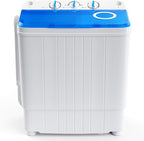 COSTWAY Portable Washing Machine, 17.6 lbs Capacity Twin Tub 11 lbs Washer and 6.6 lbs Spinner with Control Knobs, Timer Function, Drain Pump, Compact Laundry washer for Home Dorm Apartment RV (Blue)