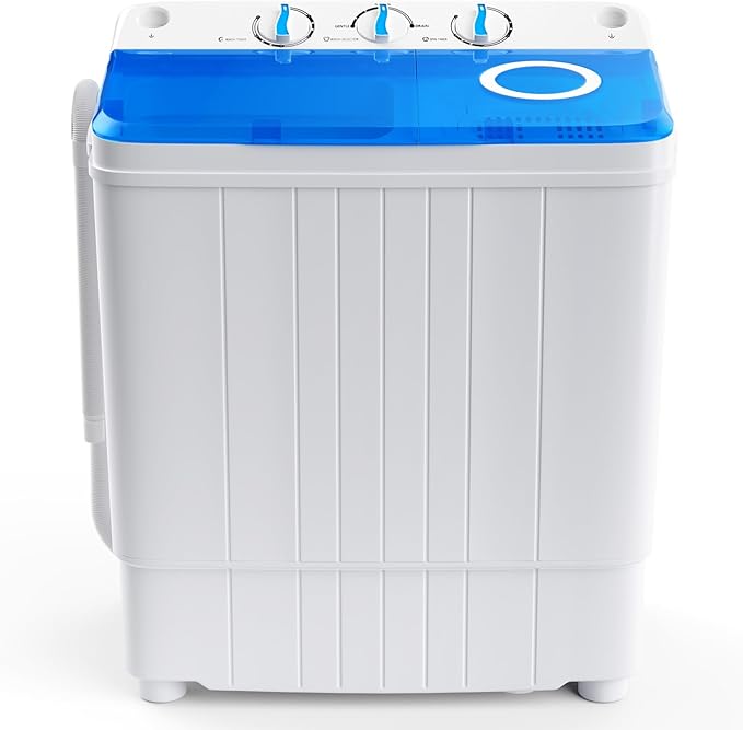 COSTWAY Portable Washing Machine, 17.6 lbs Capacity Twin Tub 11 lbs Washer and 6.6 lbs Spinner with Control Knobs, Timer Function, Drain Pump, Compact Laundry washer for Home Dorm Apartment RV (Blue)