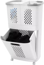 Movable Household Laundry Basket,2 Tier Laundry Hamper Basket Sorter with Wheels&Handle,Large Hand-Held Laundry Basket Clothes Storage Organizer for Bathrooms Bedrooms