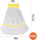 (2 Pack) Heavy Duty Mop Head Commercial Replacement for Floor Cleaning,Wet Industrial Cotton Looped End String Heads Refill,Yellow