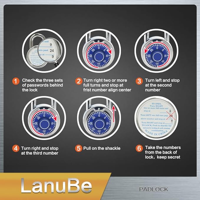 LanuBe Standard Dial Combination Lock, 2 in. Wide, with Different Combinations, Blue Turnplate, Pack of 48; Lock for School, Employee, Gym Sports Locker, Case, Toolbox, and so on