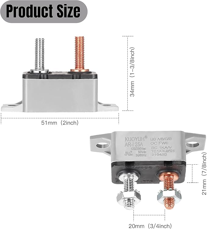 4 Pieces DC 12V - 24V Automatic Reset Circuit Breaker Circuit Breaker with Cover Stud Bolt for Automotive and More (25 Amp)