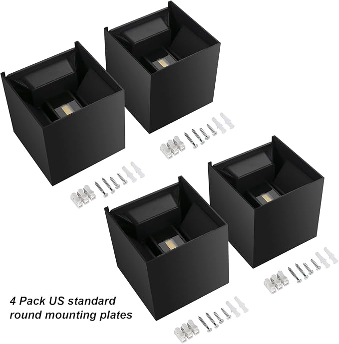 20W Outdoor Wall Light 6500K Up and Down Square LED Modern Wall Sconce Adjustable Black Porch Light IP65 Waterproof Aluminum Exterior Fixture for,Stair,Garage,Patio,Garden (4 Pack)