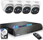 【130° Wide-Angle & 90 Days Storage】 Wired Dome Security Camera System, Home Video Surveillance Camera Systems, Outdoor/Indoor POE IP Cameras