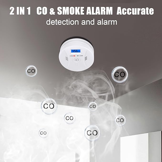 3-Pack Carbon Monoxide Detectors，Smoke Detector，2 in 1 CO & Smoke Alarm，Smoke Combination CO Alarm,Fire CO for Alarm for Home and Kitchen,LED Screen, CO Carbon Monoxide & Smoke Alarm,3-Pack