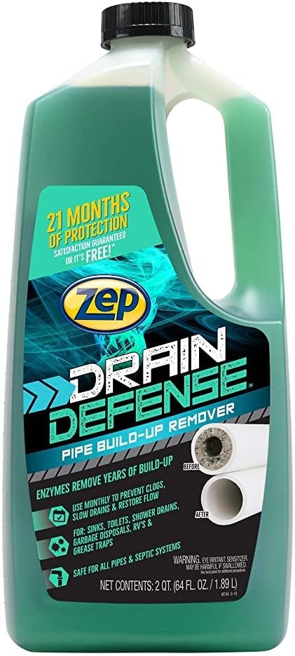 Zep Drain Defense Pipe Build-Up Remover - 64 oz (Case of 2) ZLDC648 - Professional Strength