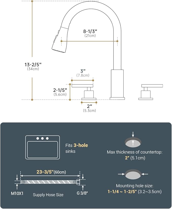 APPASO 2 Handle Kitchen Faucet, Brushed Nickel 3 Hole Kitchen Sink Faucet，Modern High Arc 3 Modes Stainless Steel Faucet for Kitchen Sink