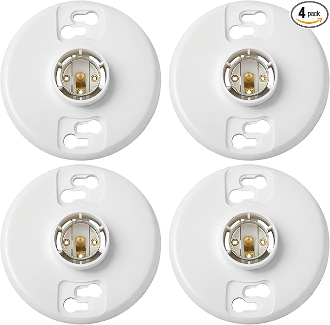 4 Pcs Medium Base E26 Lamp Holder Ceiling Light Sockets White Bulb Socket Incandescent Fluorescent CFL Lamp Holder 660w 250v (Phenolic Resin)