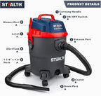 Stealth Wet/Dry Vacuum 5 Gallon, 5.5 Peak HP Shop Vacuum with Blower & Drain Port for Home Clean, Garage Clean, Car Detailing, Workshop, ECV05P2 Small Shop Vac