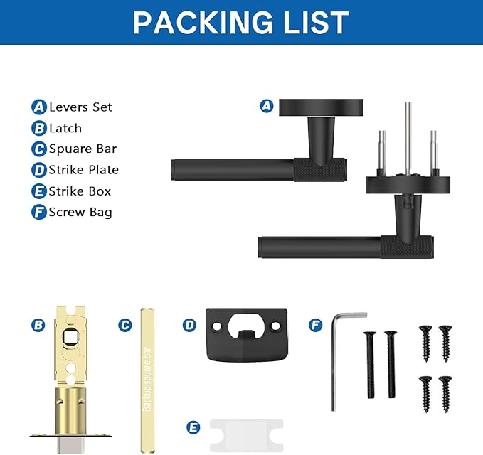 Amerdeco 1 Pack Matte Black Door Handles Interior,Knurled Privacy Door Handles with Lock,Heavy Duty Black Door Lever for Bedroom or Bathroom,Reversible Keyless for Left Right Handed Doors AM0027