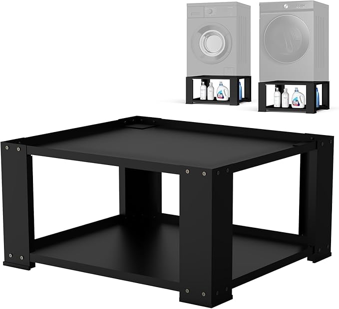 SKM Universal Washer and Dryer Pedestal Stand for 27" & 28" Machines | Heavy-Duty Steel, 700LB Capacity | 15.7" Height, Anti-Slip Design, Black