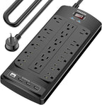 18 Outlets Surge Protector Power Strip - 15 Feet Flat Plug Heavy Duty Extension Cord with 18 Widely Outlets and 4 USB Ports, 2100 Joules, Black, ETL Listed