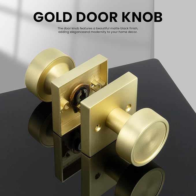 Haidms Brushed Gold Dummy Door Knobs, Half Brushed Brass No-Turning Dummy Knob for Closet Doors, Zinc-Alloy Single-Sided Door Locks (2 Pieces/1 Pair)